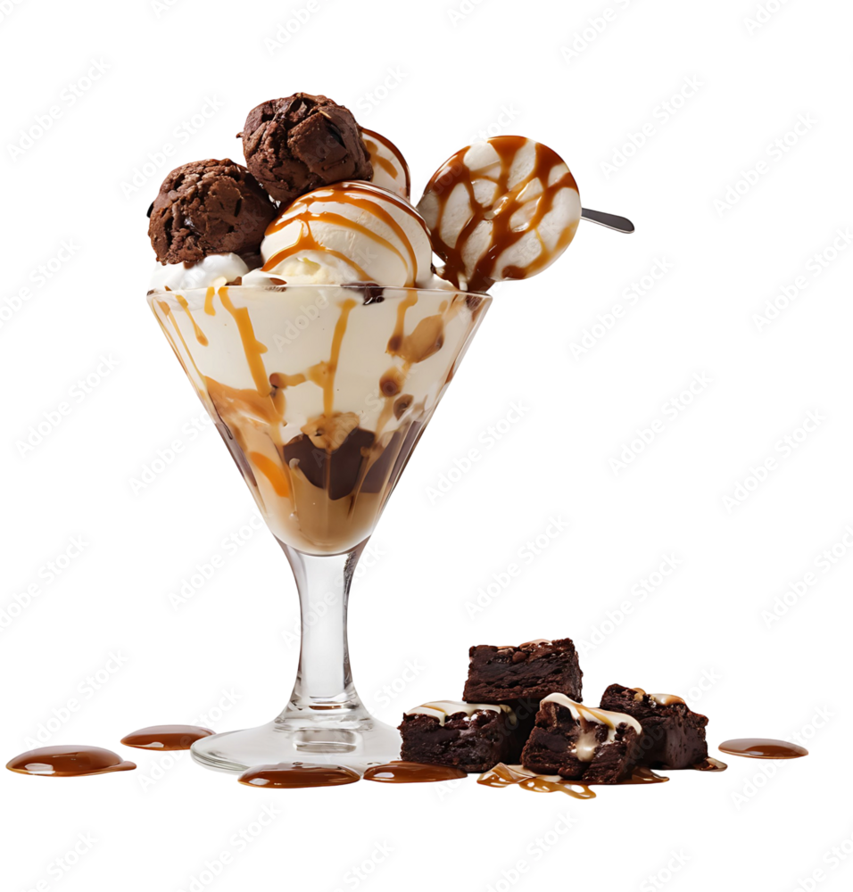 caramel-sunday Vanilla Hard Ice Cream Waffle Cone With Caramel Topping